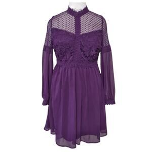 XHILARATION Purple Girls Party Dress Junior Size M Sheer Chiffon Lace Crochet